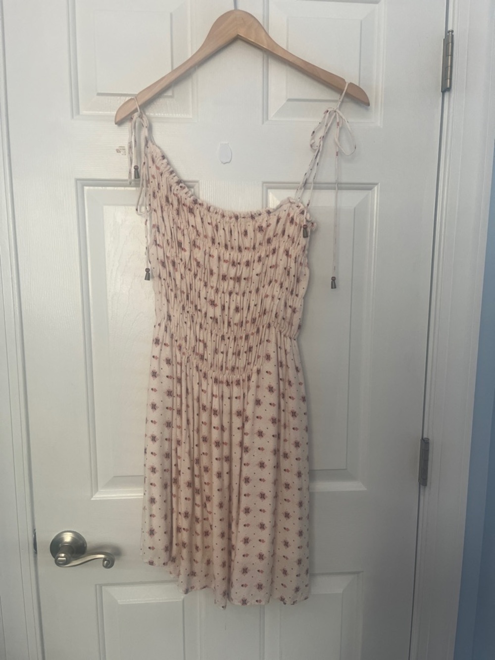 Free People Cream Asymmetrical Mini Dress with Pink  Floral Print